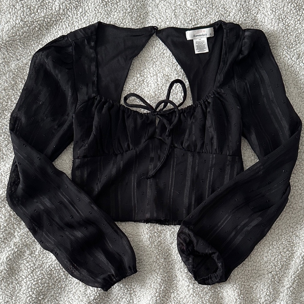 URBAN Romantics Black Tie-Front Blouse with Open Back